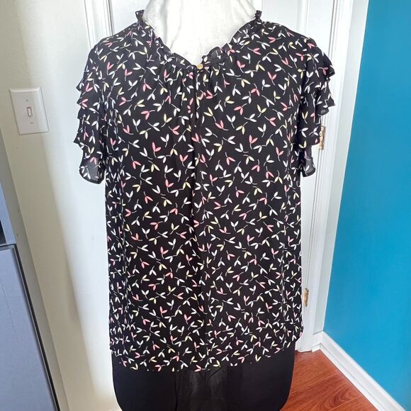 Womens Liz Claiborne Black with Mint, Yellow, Cream Floral Print  1X - Picture 1 of 10